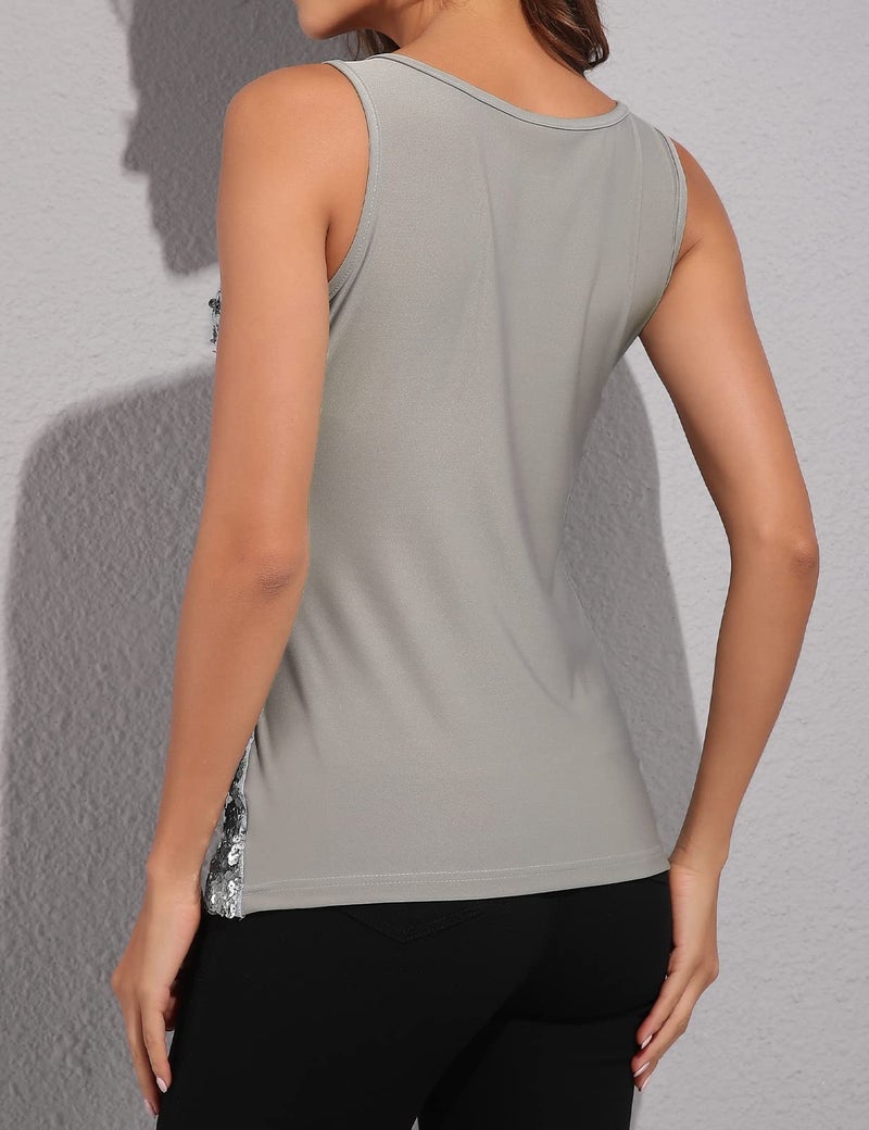 PrettyGuide Women Shimmer Glam Sequin Embellished Sparkle Tank Top Vest Tops ,Silver,Us Size -Medium, Asian Size- L - Image 3